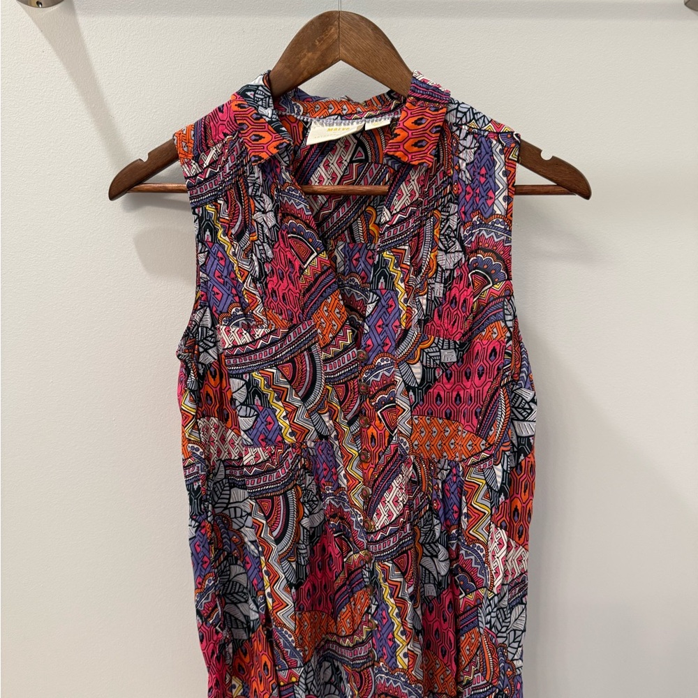 Anthropologie Maeve Multicolor Printed Sleeveless Shirt — Pink, Orange & Purple